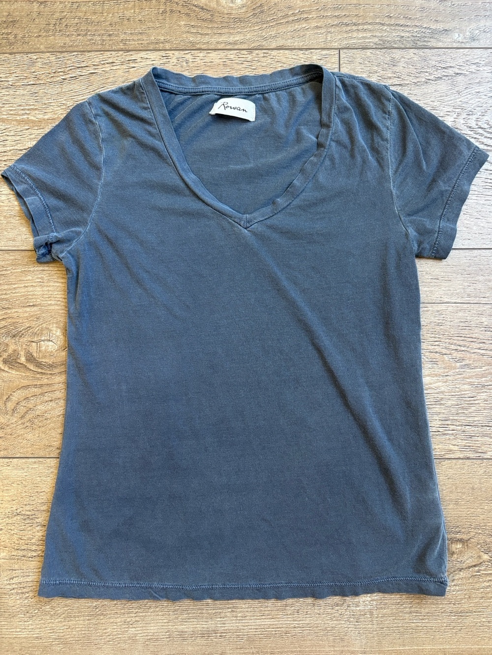 Rowan Tyler V Neck Short Sleeve Tee in Faded Black Supima Cotton